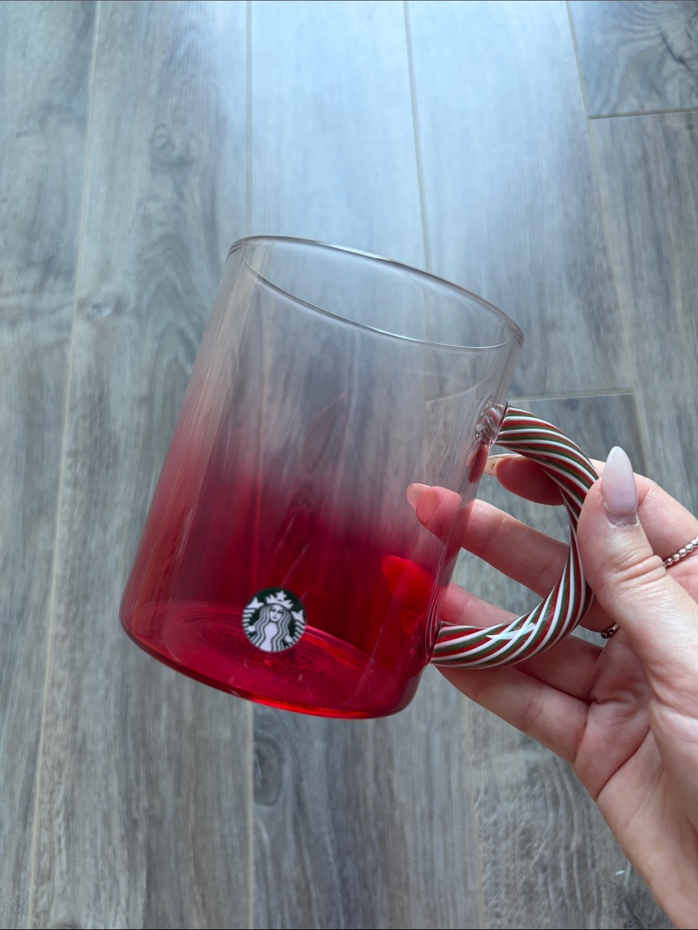 Starbucks Red Glass Mug with Candy-Stripe Handle